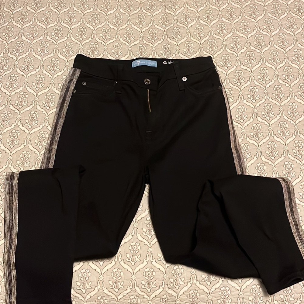 7 For All Mankind - The high waist able skinny black jeans. Side embellishments - Picture 3 of 16